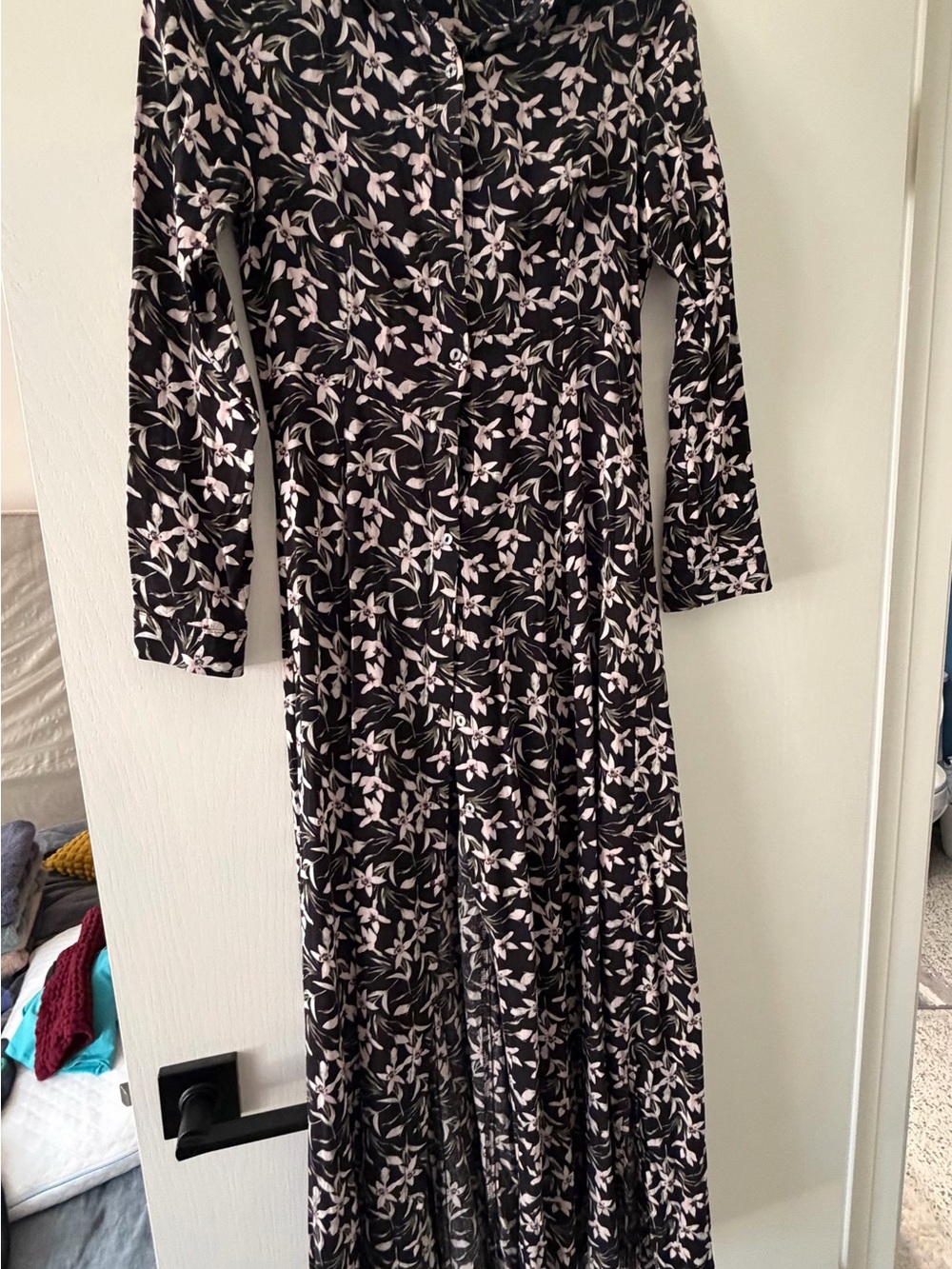 Poetry Black Maxi Dress with Pale Pink Floral Print